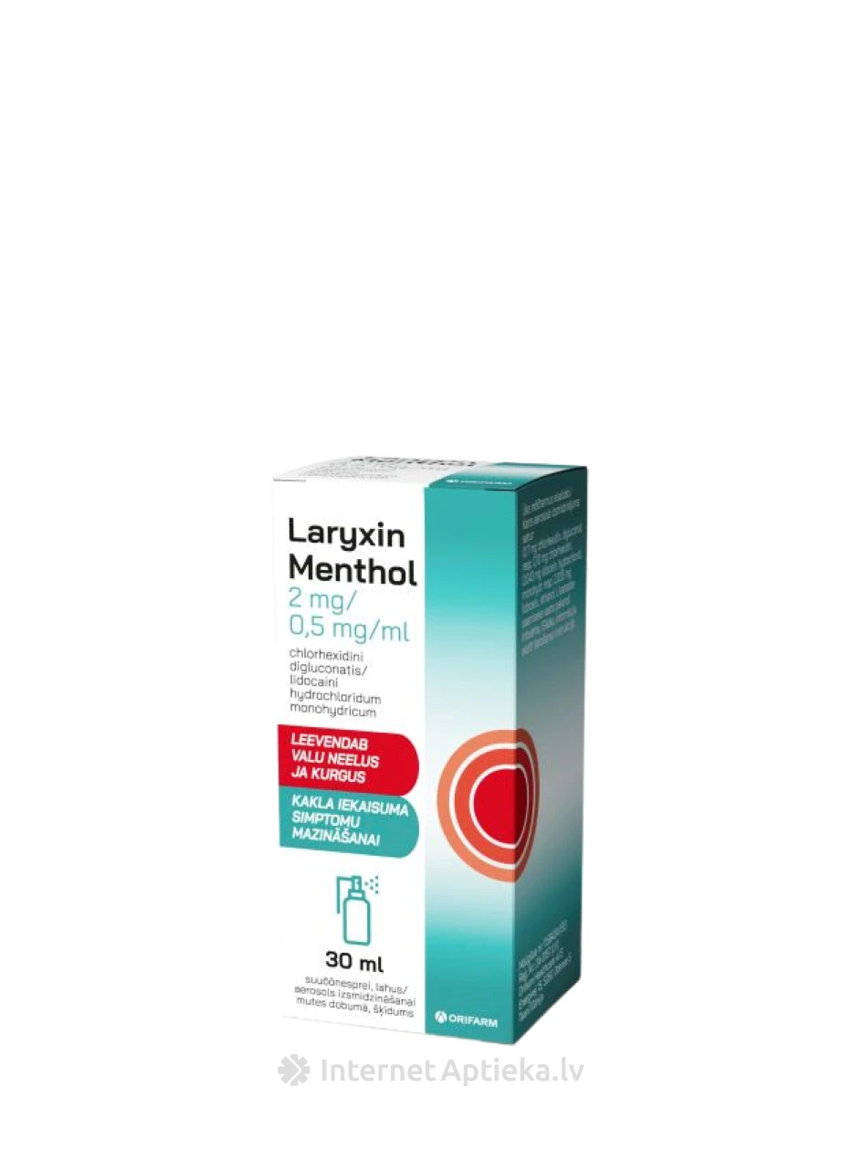 Laryxin Menthol 2 mg/0,5 mg/ml спрей, 30 г | internetaptieka.lv