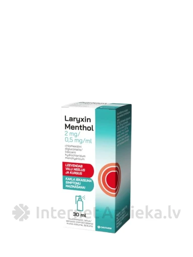 Laryxin Menthol 2 mg/0,5 mg/ml спрей, 30 г | internetaptieka.lv
