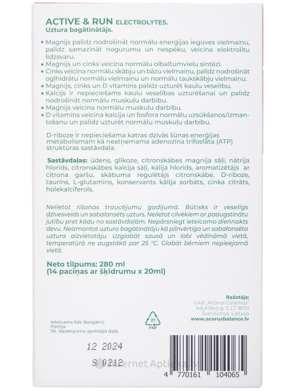 Acorus Balance Active and Run Electrolytes, 20 ml x 14 | internetaptieka.lv