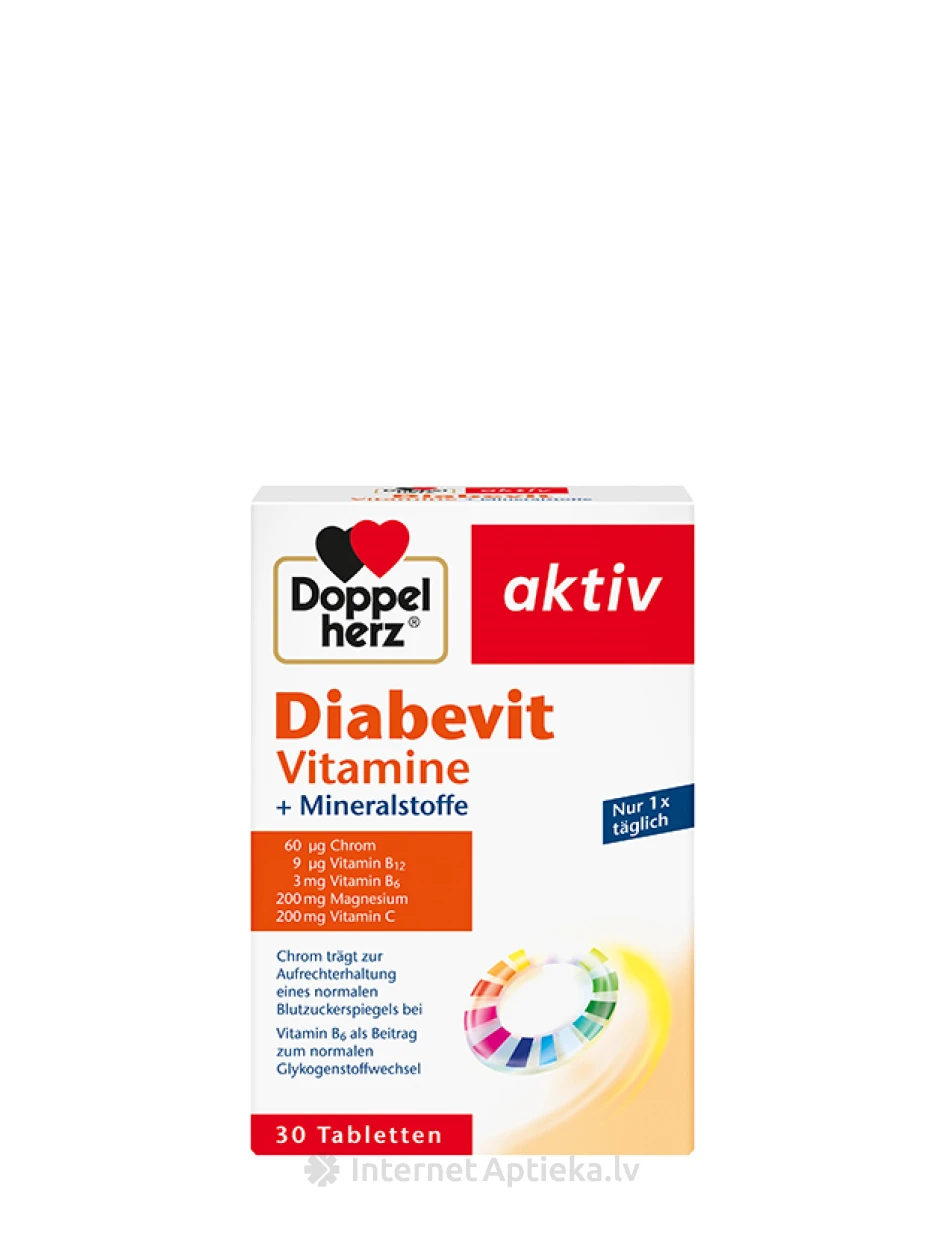 Doppelherz Aktiv Diabevit Vitamīni + Minerālvielas, 30 tabletes | internetaptieka.lv