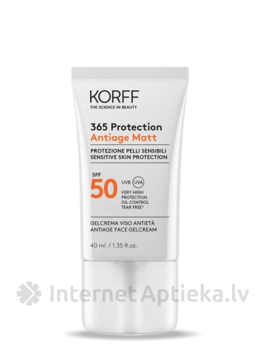 KORFF 365 PROTECTION SPF50+ ANTIAGE MATT gelveida krēms, 40 ml | internetaptieka.lv