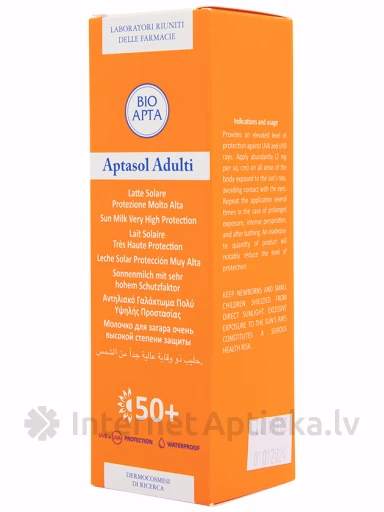 Bioapta Aptasol Adulti 50+ saules aizsardzības pieniņš, 125 ml | internetaptieka.lv
