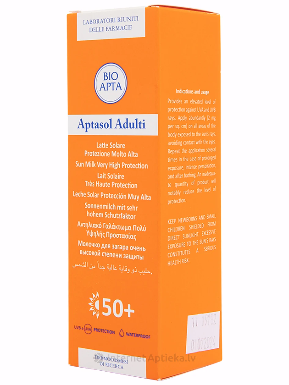 Bioapta Aptasol Adulti 50+ saules aizsardzības pieniņš, 125 ml | internetaptieka.lv