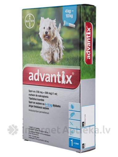 Advantix šķīdums pret blusām un ērcēm suņiem 4-10 kg, 1 gb. | internetaptieka.lv