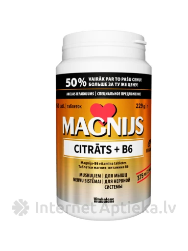 Magnijs Citrāts +B6 (Цитрат Магния + B6), 150 таблеток | internetaptieka.lv