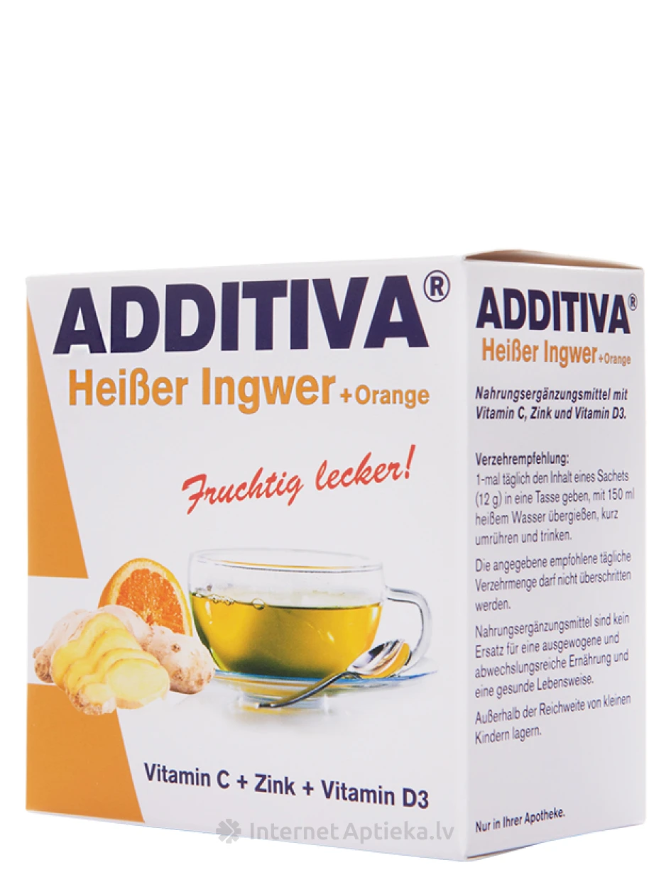 Additiva Heiser Ingwer karstais dzēriens Ingvers + Apelsīns, 10 paciņas | internetaptieka.lv
