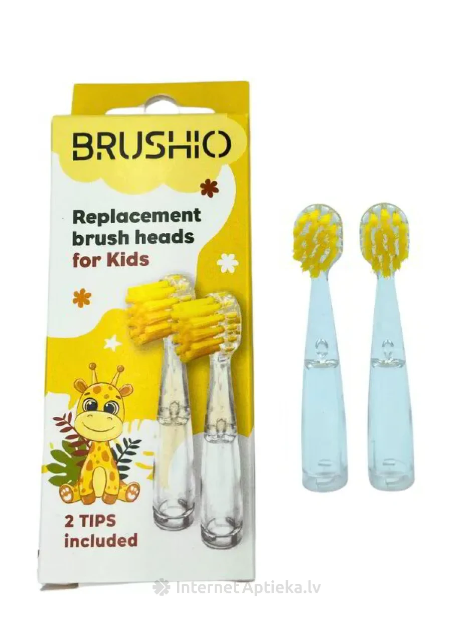 Brushio kids насадки для электрической зубной щетки желтые, 2 шт. | internetaptieka.lv