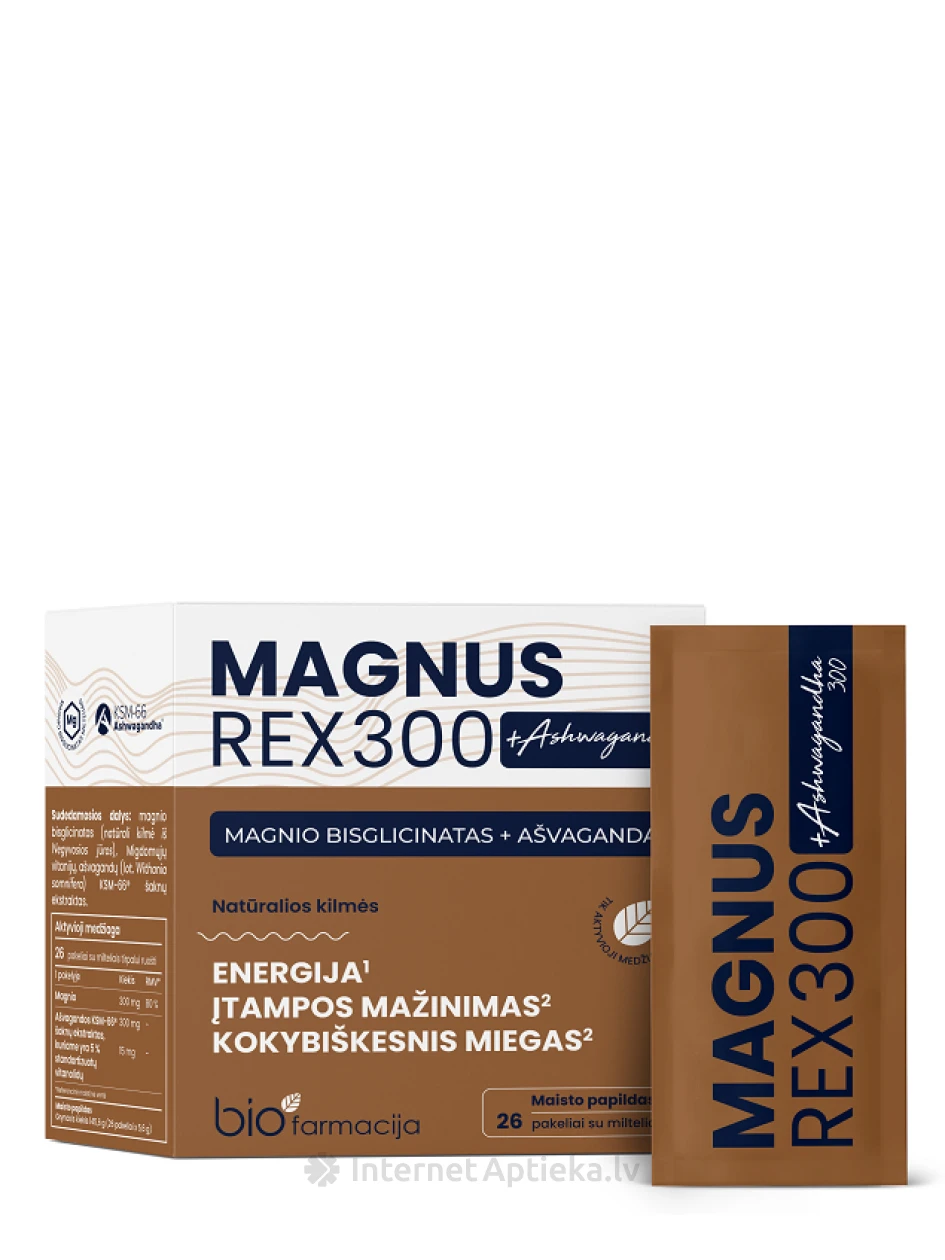 Biofarmacija MAGNUS REX 300 + Ashwagandha 300 paciņas, 26 gb. | internetaptieka.lv