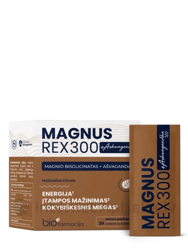 Biofarmacija MAGNUS REX 300 + Ashwagandha 300 paciņas, 26 gb. | internetaptieka.lv