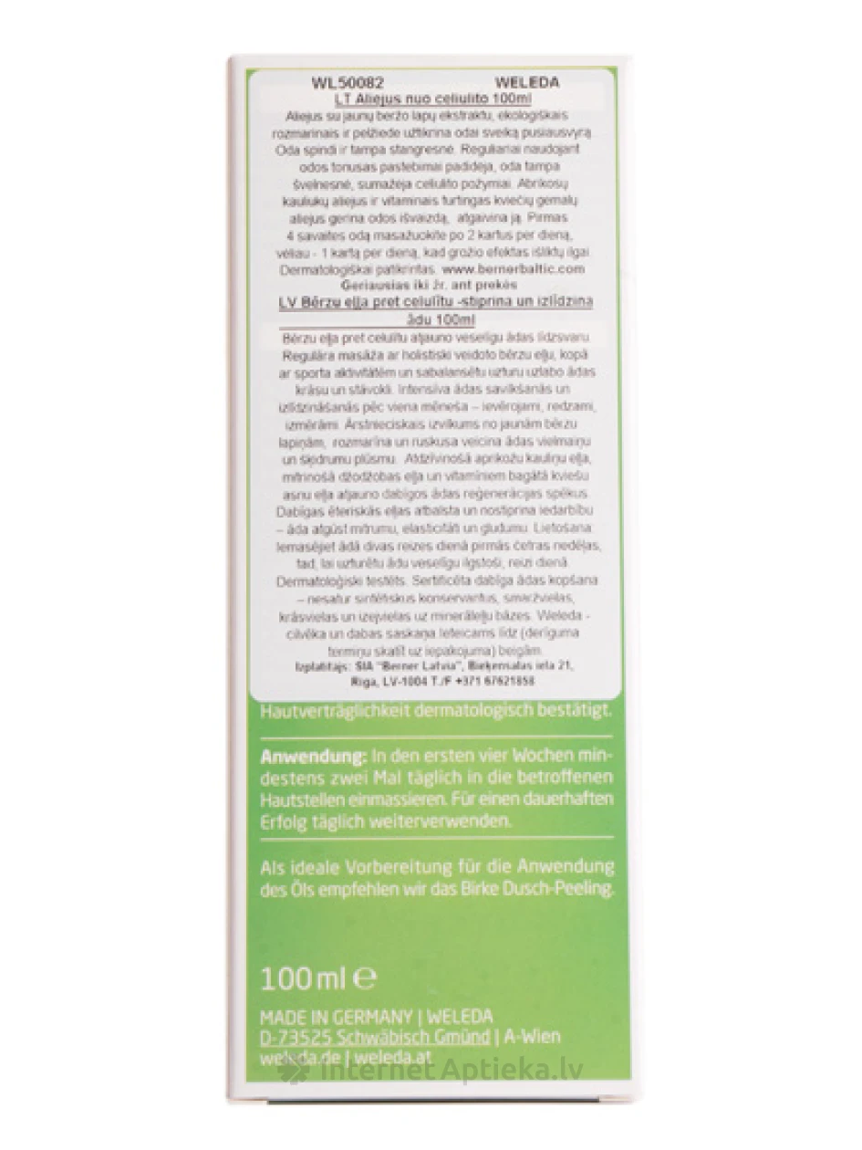 Weleda kase ekstrakti õli tselluliidi vastu pumbaga, 100 ml | internetaptieka.lv