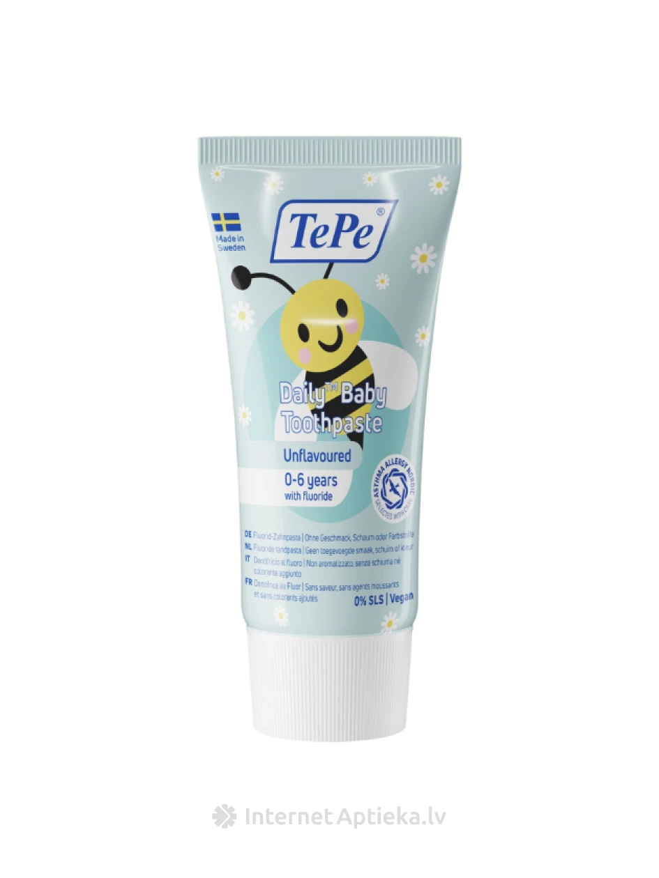TePe DAILY BABY hambapasta, lastele vanuses 0-6 eluaastat, ilma maitseta, 50 ml | internetaptieka.lv