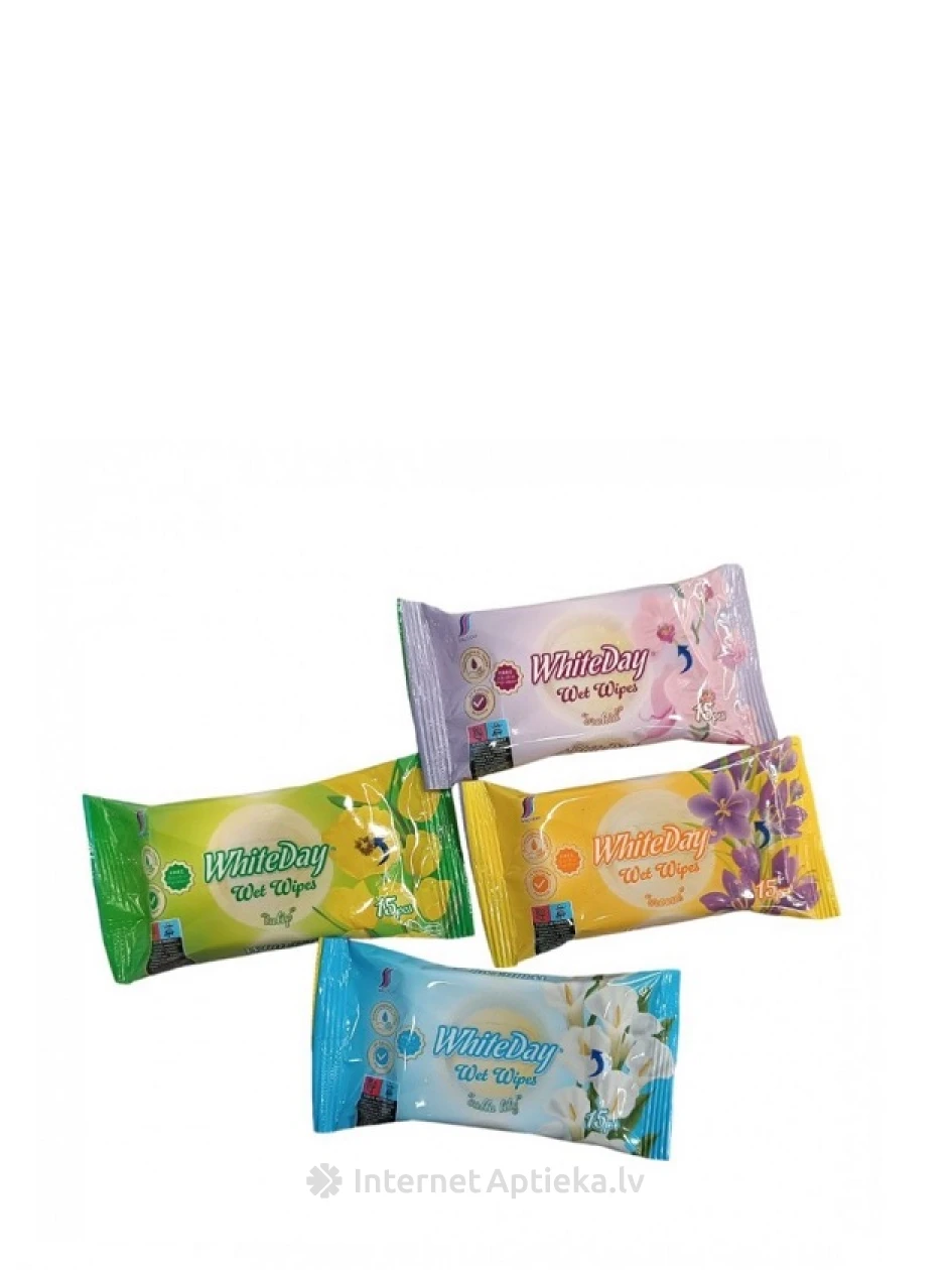 White Day Mitrās salvetes Flower mix (četri veidi), 15 gb. | internetaptieka.lv