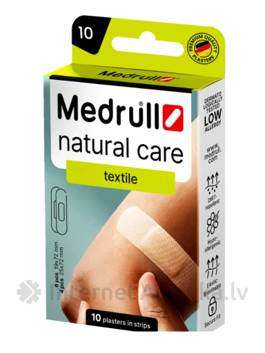 Medrull Baktericīdais plāksteris Natural Care auduma, 10 gb. | internetaptieka.lv