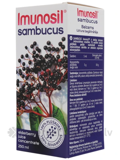 Imunosil Sambucus бальзам - фруктовый сок бузины, 250 мл | internetaptieka.lv