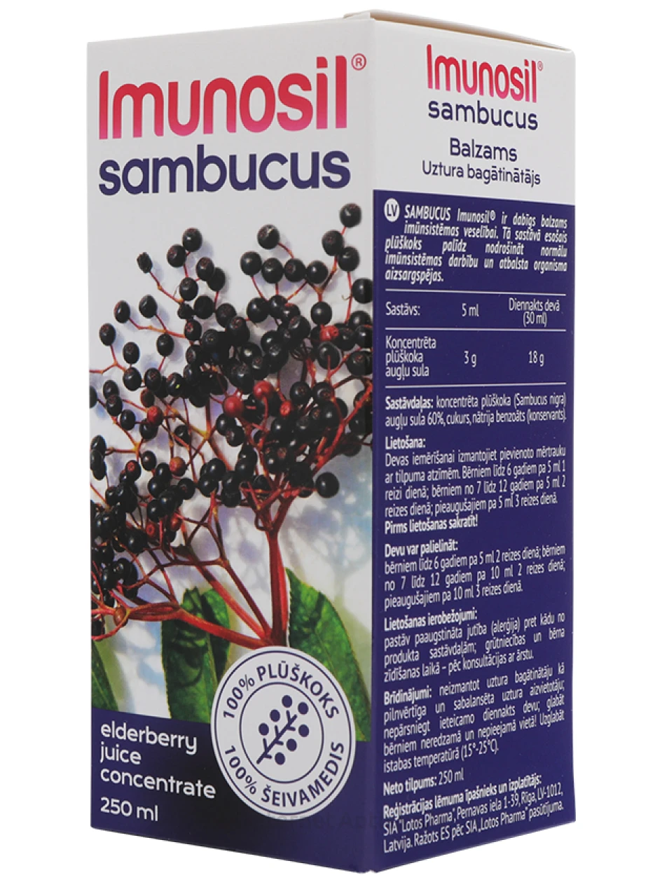 Imunosil Sambucus palsam - leedripuu puuviljamahl, 250 ml | internetaptieka.lv