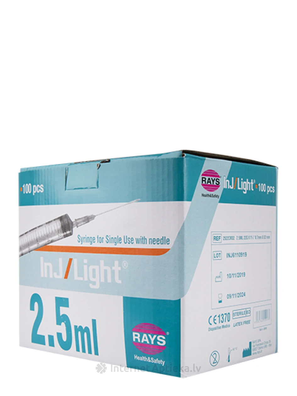 Шприц 2,5 мл 22G с иглой 0,7 x 32 мм, 100 шт | internetaptieka.lv