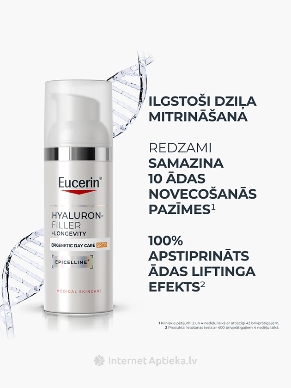 Eucerin Hyaluron-Filler + Longevity Epigenetic dienas krēms sejai ar SPF 30, Epicelline® un hialuronskābi, 50 ml | internetaptieka.lv