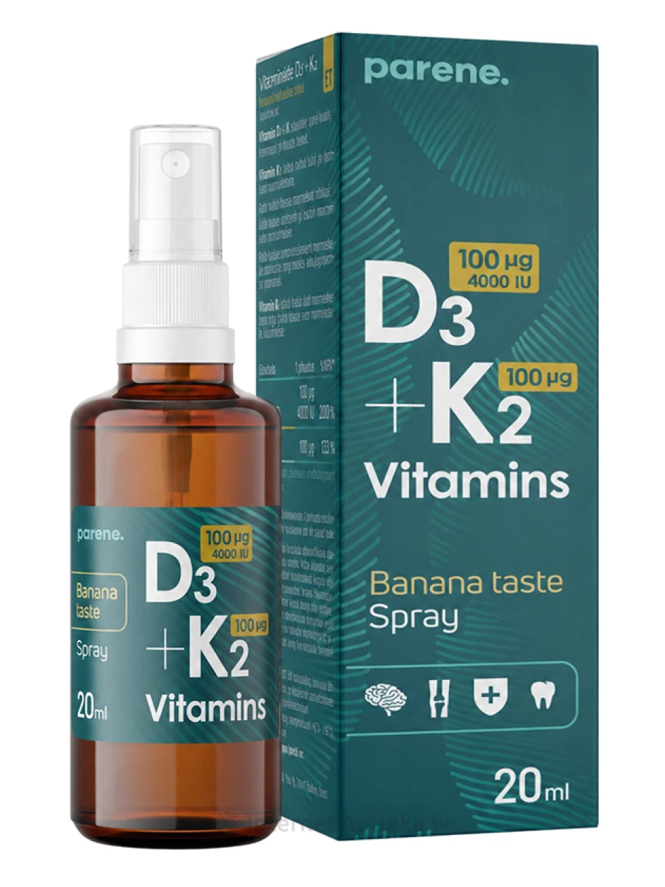 Vitamins D₃ 4000 IU + K₂ 100 µg  sprejs, 20 ml | internetaptieka.lv