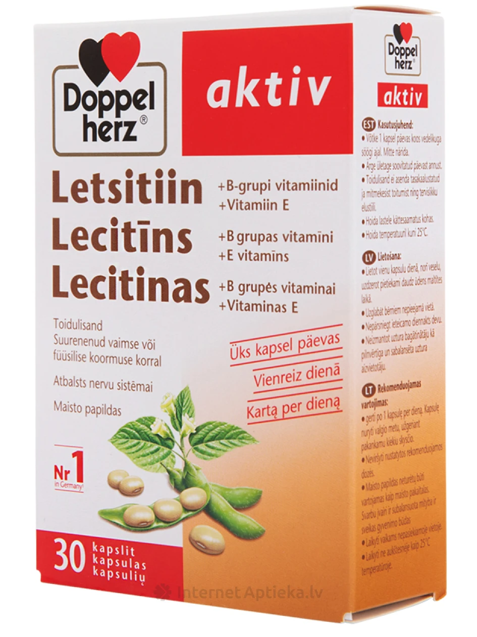 Doppelherz aktiv Лецитин + витамины группы B + витамин E, 30 капсул | internetaptieka.lv