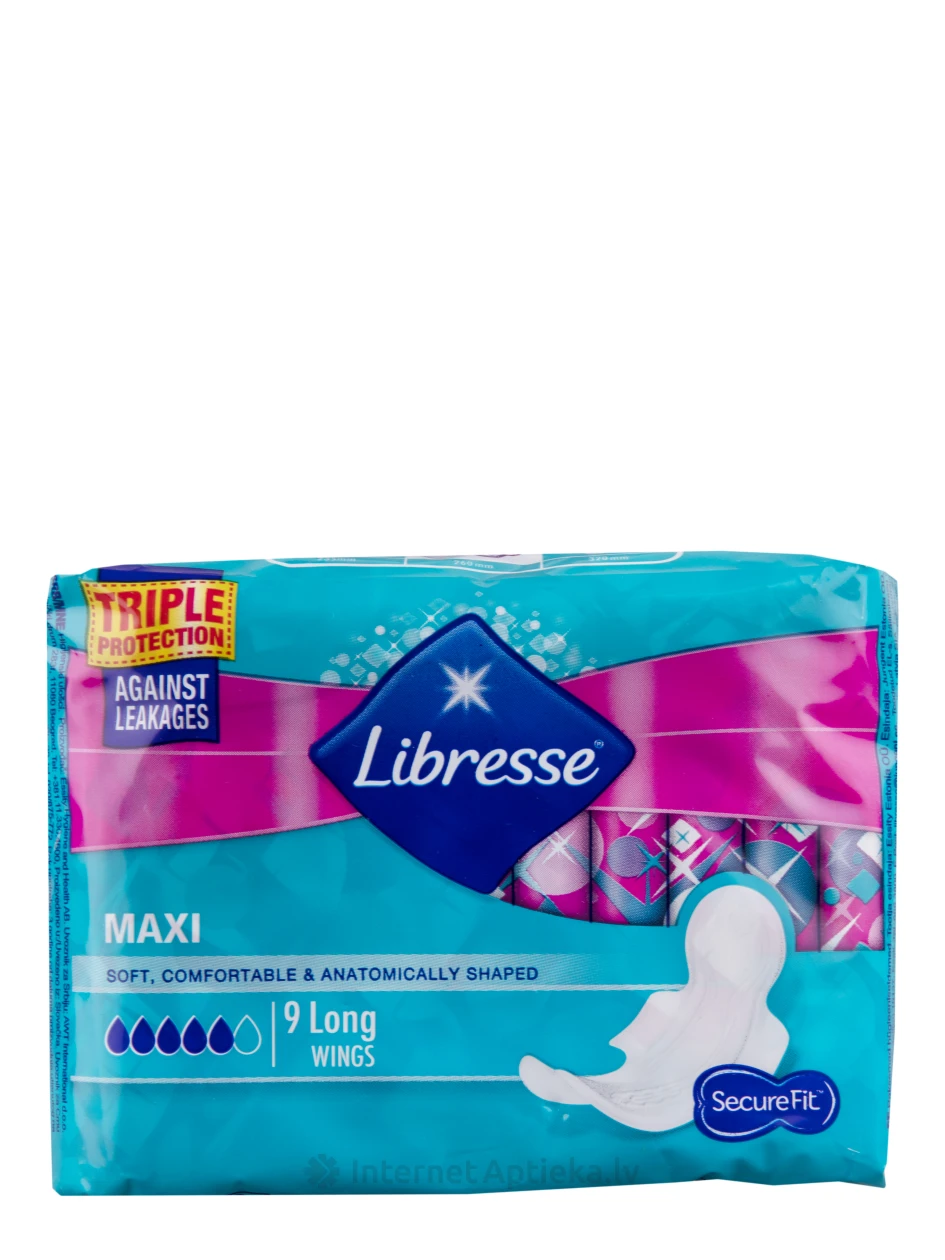 Libresse higiēniskās paketes maxi long wings, 9 gb. | internetaptieka.lv