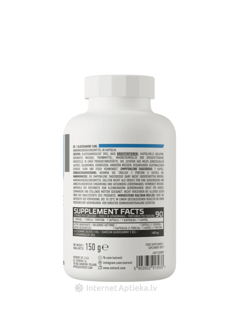 OstroVit Glucosamine 1400 mg kapsulas, 90 gb. | internetaptieka.lv