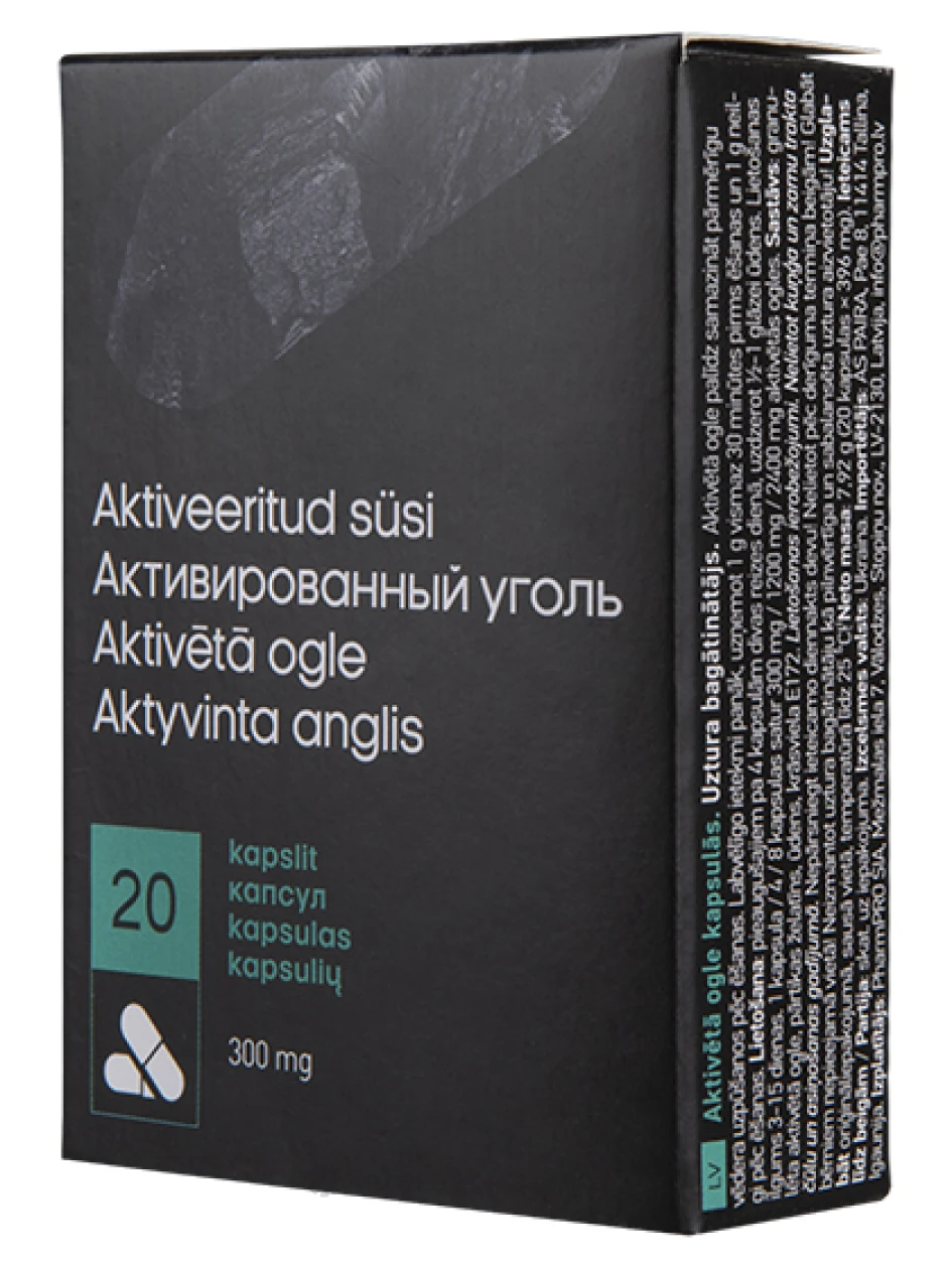 Aктивированный уголь 300 мг, 20 капсул | internetaptieka.lv