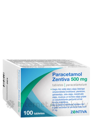 Paracetamol Zentiva 500 mg, 100 tabletes | internetaptieka.lv