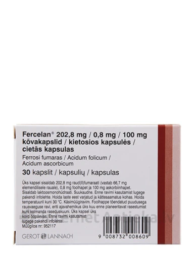 Fercelan 202,8 mg/0,8 mg/100 mg, 30 kõvakapslit | internetaptieka.lv