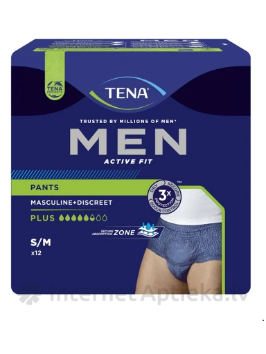 TENA Men püksid Plus S/M püksid meestele, 12 tk. | internetaptieka.lv
