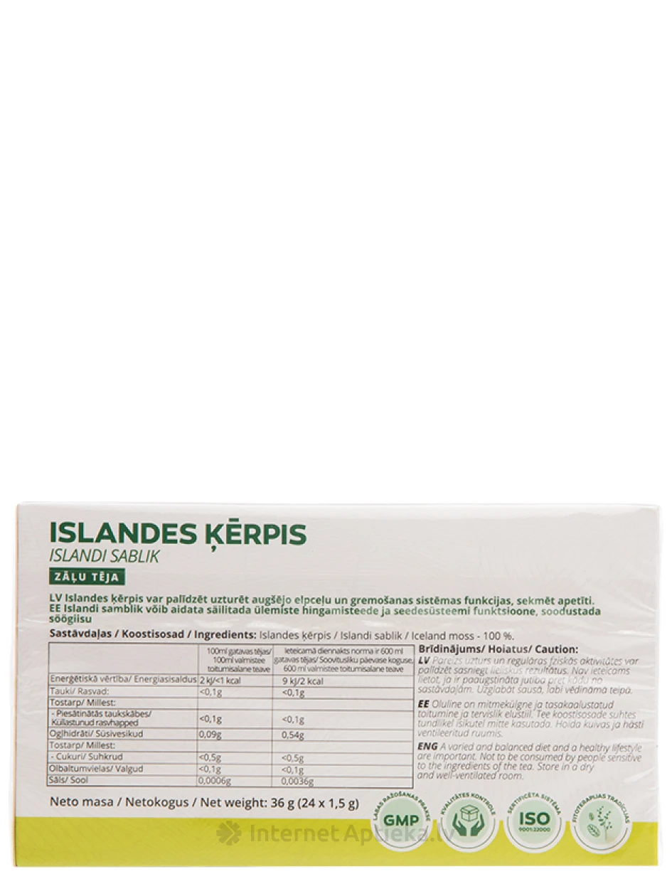 Natēja Islandes ķērpja tēja, 24 paciņas | internetaptieka.lv