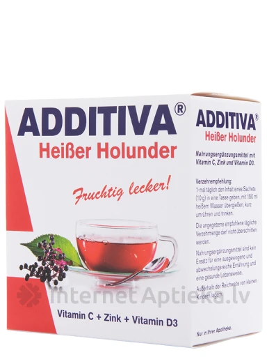 ADDITIVA Heiser Holunder + Vitamin C + Zink + Vitamin D3, 10 пакетиков | internetaptieka.lv