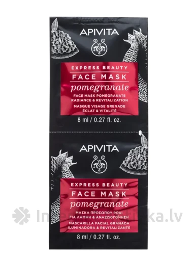 APIVITA EXPRESS veido kaukė spindesiui ir revitalizacijai su granatu, 2 x 8 ml | internetaptieka.lv