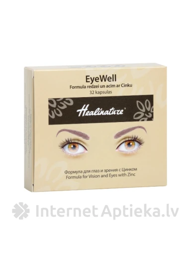 Healinature EyeWell Formula с цинком для зрения и глаз, 32 капсул | internetaptieka.lv