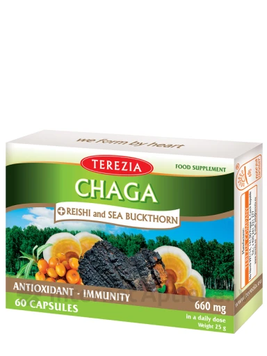 Terezia Chaga sēnes + rēiši un smiltsērkšķis, 60 kapsulas | internetaptieka.lv