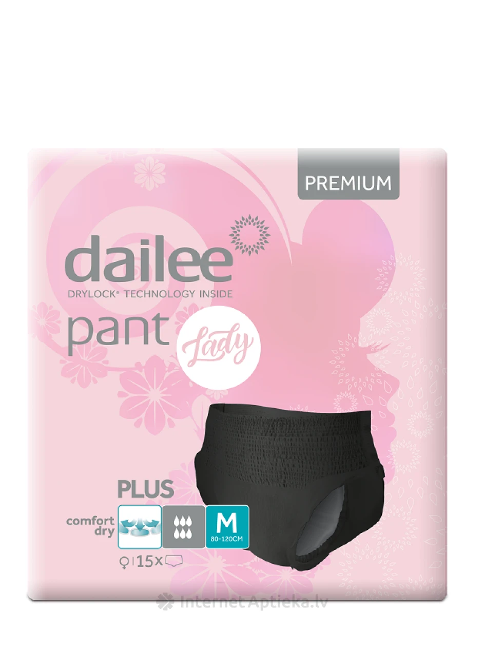 Dailee Lady Pant Premium Plus autiņbiksītes M melnas, 15 gb. | internetaptieka.lv