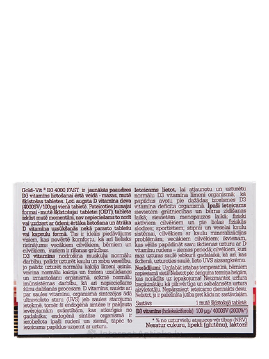 Olimp Labs Gold - Vit D3 4000IU mutē šķīstošas tabletes ar ābolu garšu, 30 tabletes | internetaptieka.lv