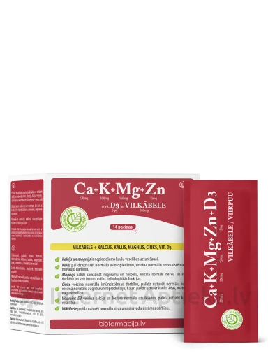 Biofarmacija CA + K + MG + ZN с витамином D3 и Боярышником, 14 пакетиков | internetaptieka.lv
