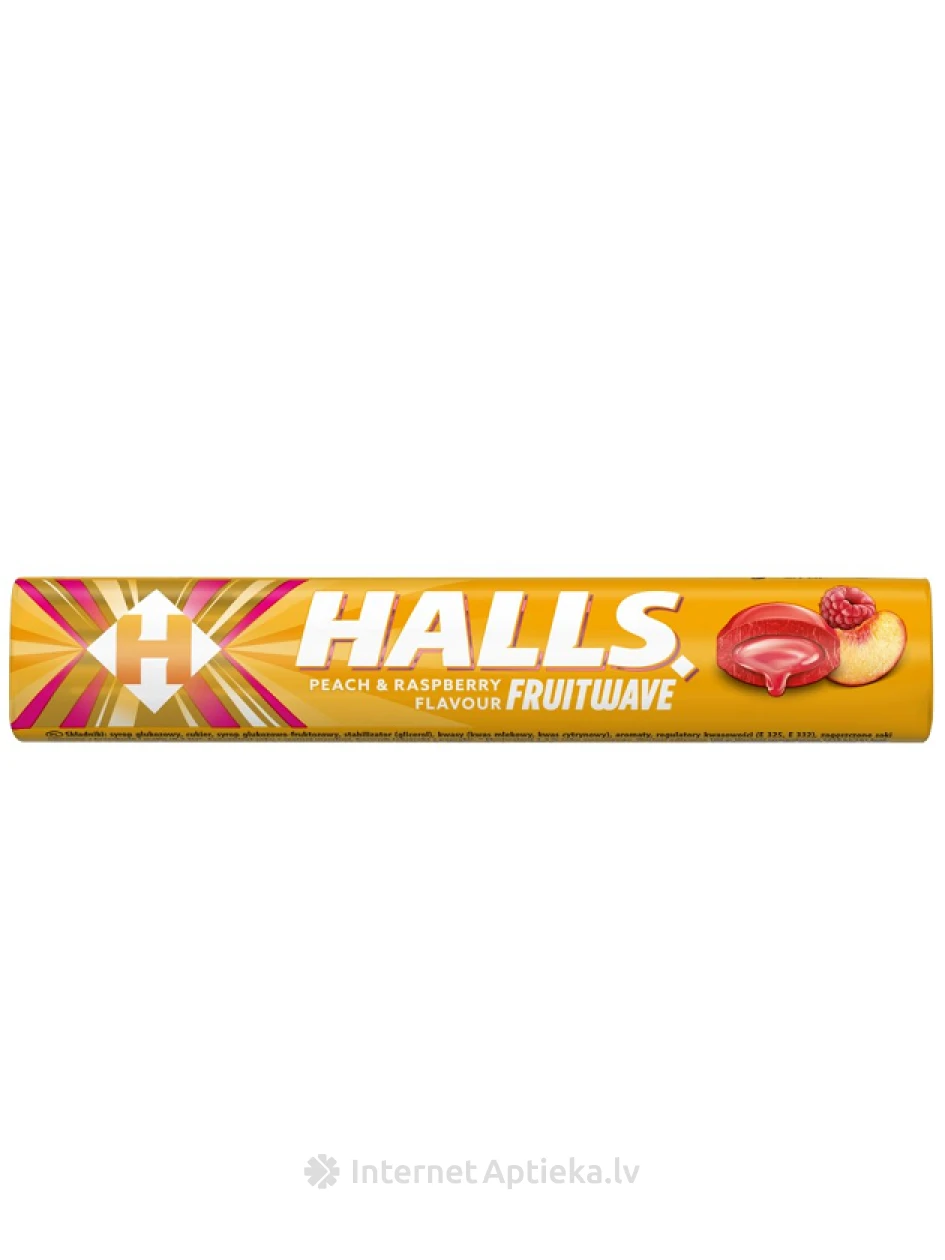 Halls fruit wave Peach&Rasberry ledenes, 45 g | internetaptieka.lv