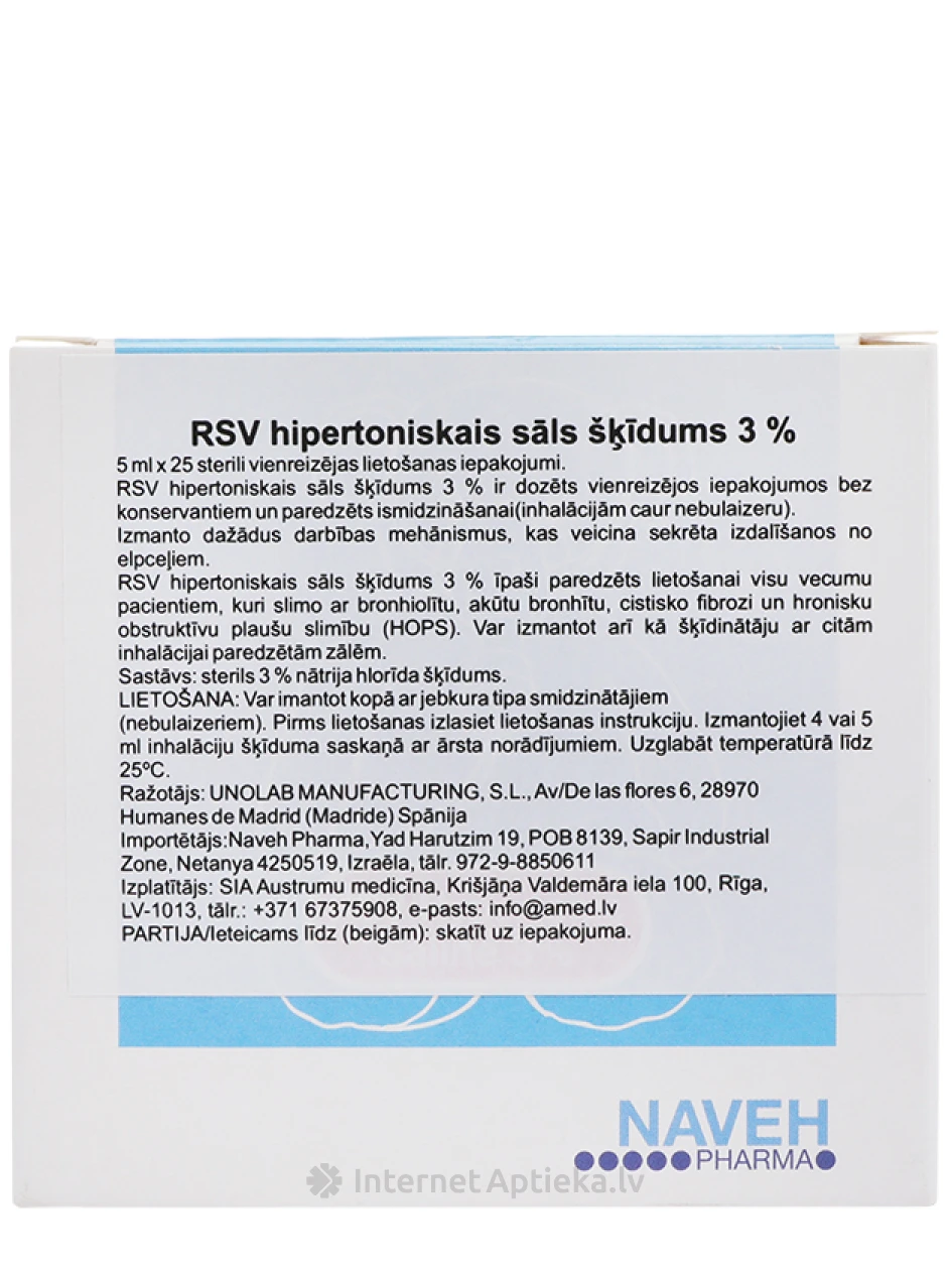 Saline RSV Hypertonic 3% 5 ml, 25 gb. | internetaptieka.lv