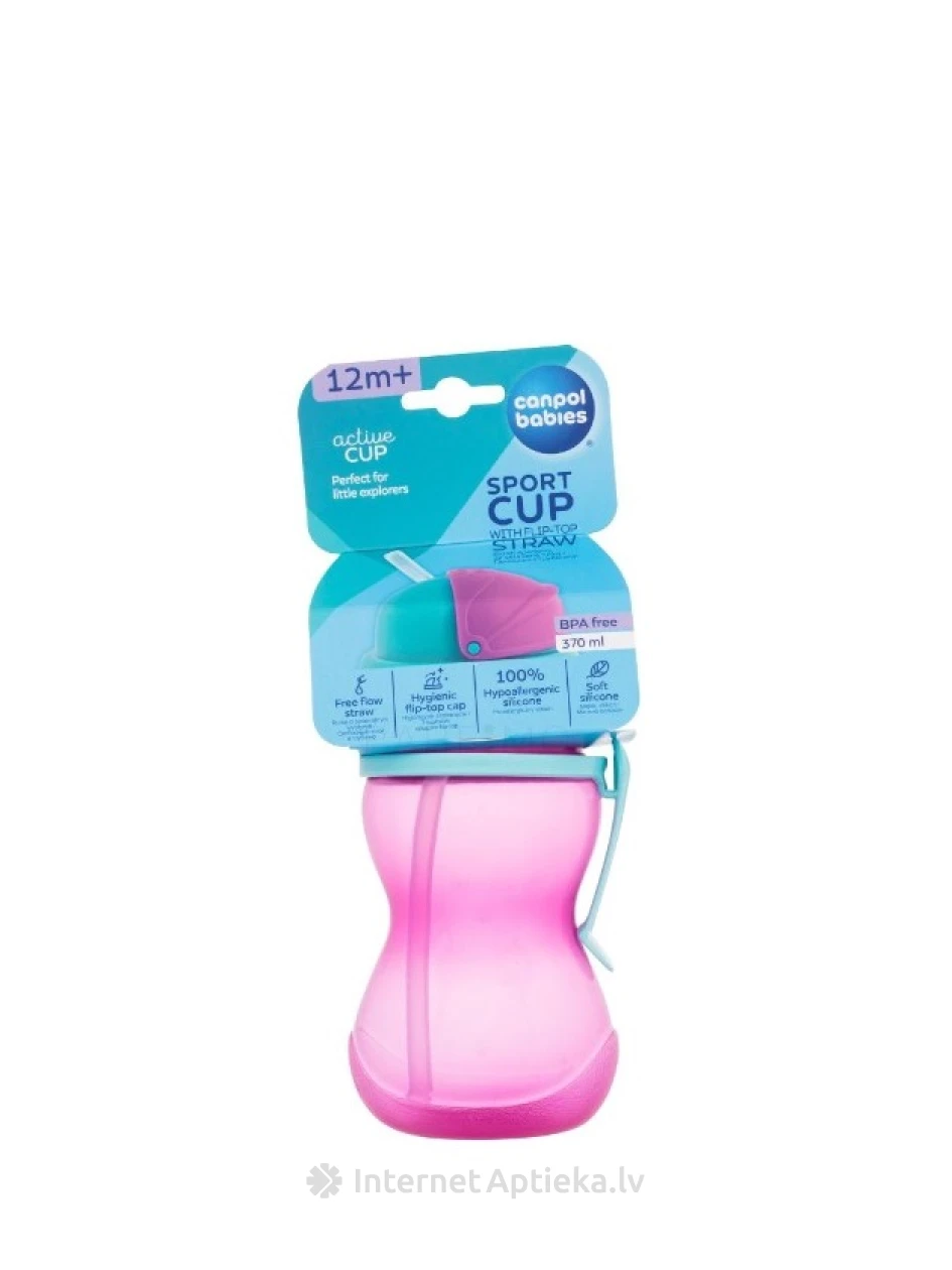 Canpol pudele ceļojuma ar salmiņu 370ml, rozā, 12m+ | internetaptieka.lv