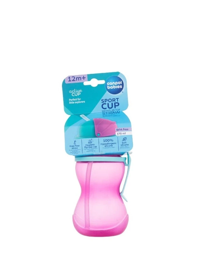CANPOL babies ceļojuma pudele ar salmiņu 12m+, rozā, 370 ml