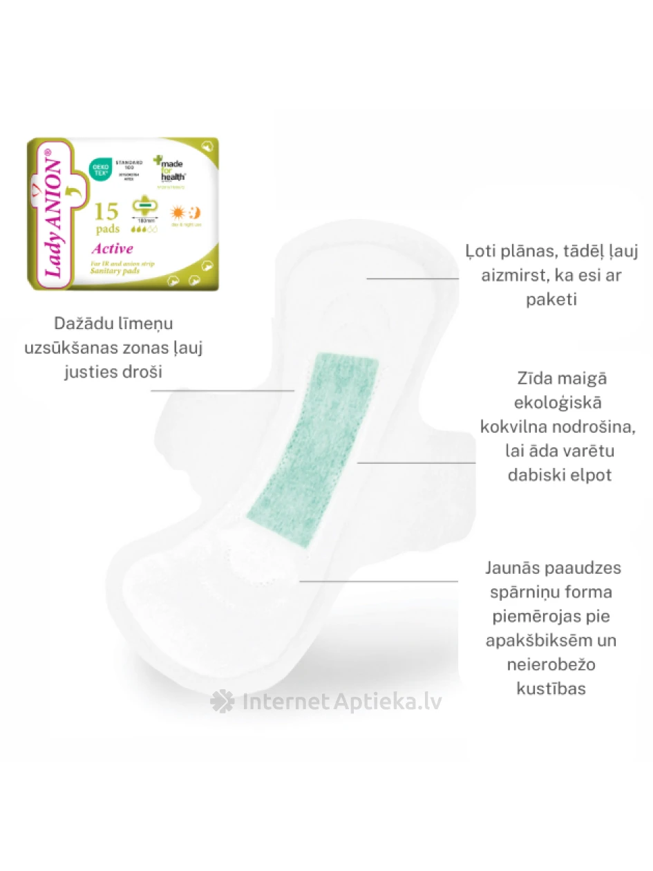 Lady Anion Active hügieenipaketid 180MM, 15 tk. | internetaptieka.lv