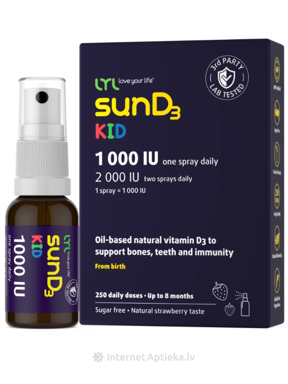 LYL sunD3 KID 1000 SV (250 доз), спрей, 25 мл | internetaptieka.lv