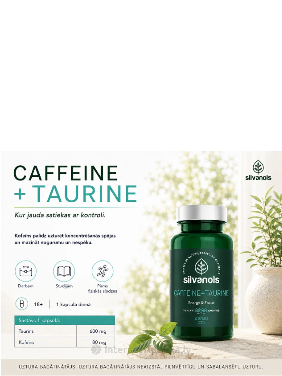 Silvanols Caffeine+taurine kapsulas, 60 gb. | internetaptieka.lv