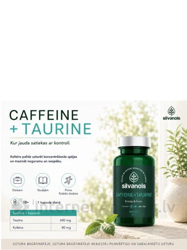 Silvanols Caffeine+taurine kapsulas, 60 gb. | internetaptieka.lv