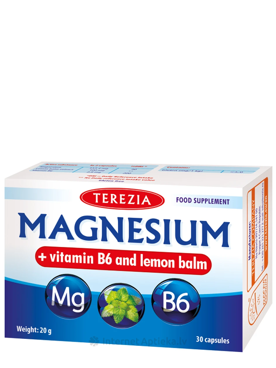 Terezia MAGNEESIUM + B6-vitamiin ja sidrunmeliss, 30 kapslit | internetaptieka.lv