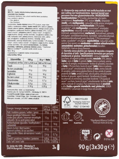 Schär MELTO батончик с ореховым кремом в молочном шоколаде, без глютена, 90 г | internetaptieka.lv