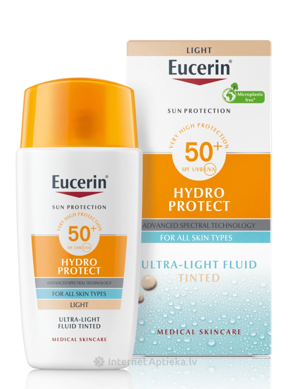 Eucerin® Sun Hydro Protect viegls fluīds ar toni sejas aizsardzībai SPF50+, 50 ml | internetaptieka.lv