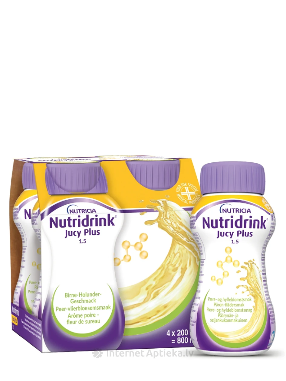 NUTRIDRINK JUCY PLUS (pirni ja leedriõie maitsega), 4X200 ml | internetaptieka.lv