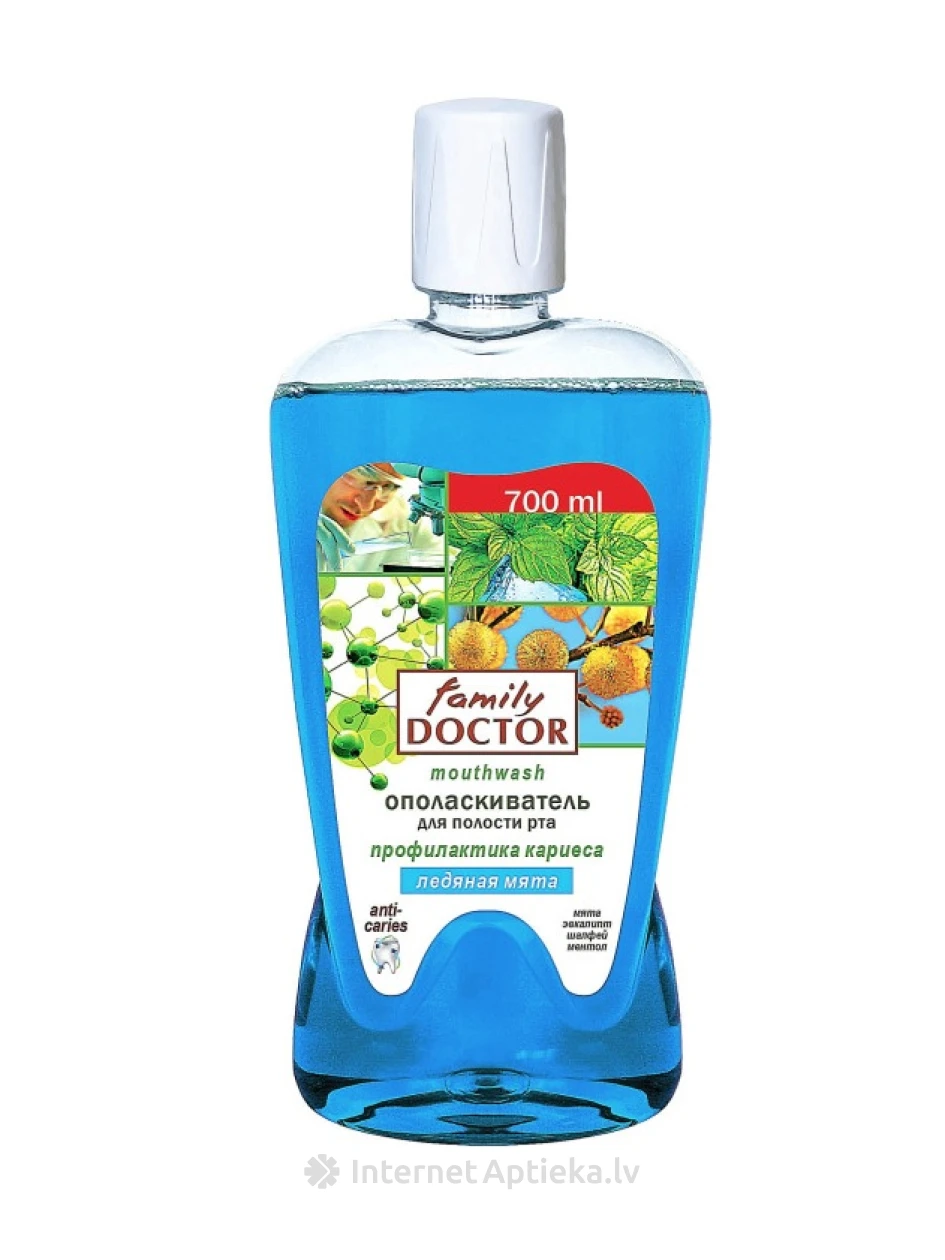 FAMILY DOCTOR Skalošanas līdzeklis kariesa profilaksei Ledus piparmētra, 700 ml | internetaptieka.lv